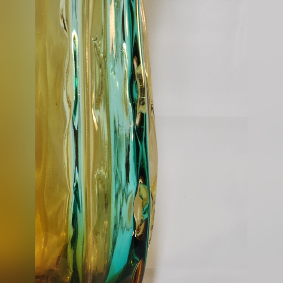 Large Glass Vase Murano-Style Blue Yellow 14" - Picture 4 of 9